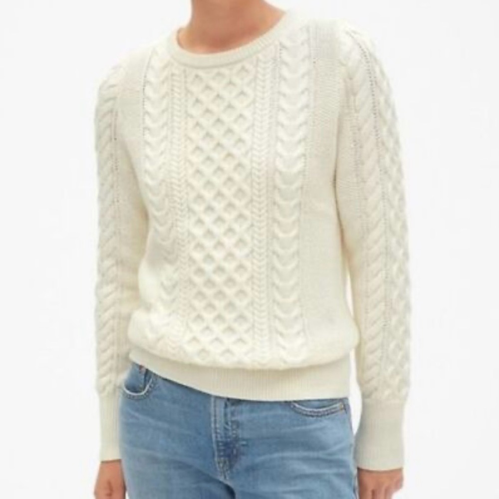 GAP Women's Cream 100% Cotton Cable Knit Crewneck Sweater Size Small